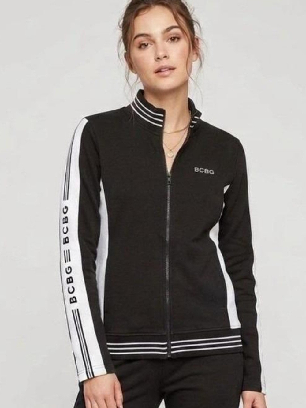 New! BCBG Black and White Zip-Front Jacket